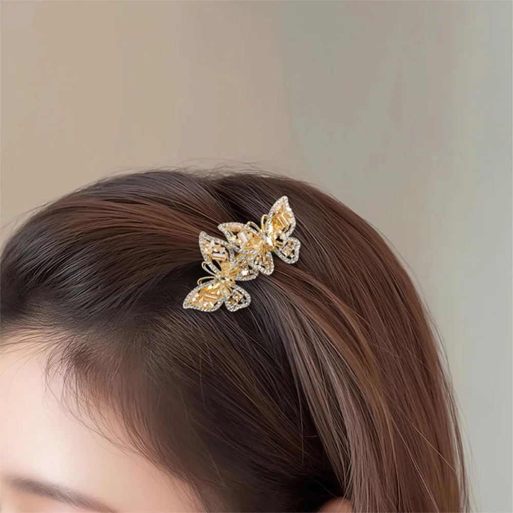 High End Hand Woven Straight Spring Hair Clip High-end Feel Diamond Inlaid Butterfly Hair Clip Half Tie Hair Accessory