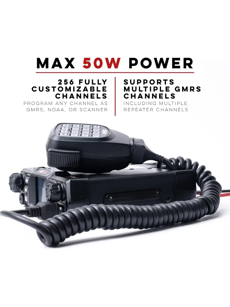 BTECH GMRS-50V2 50W 256 Canali completamente personalizzabili Radio bidirezionale mobile GMRS. Compatibile con ripetitore, scansione dual band (VHF/UHF)