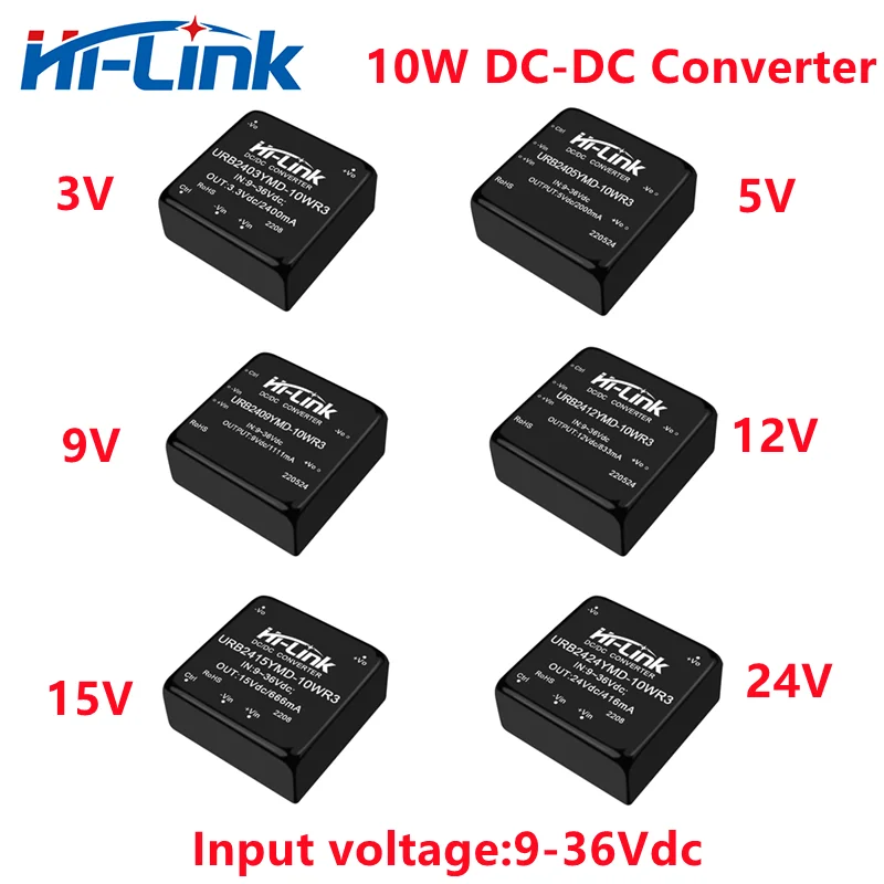 Hi-Link 10W DCDC Isolated Step Down Converter 24V to 3V 5V 9V 12V 15V 24V URB2405YMD-10WR3 Switching Power Supply Module for LED