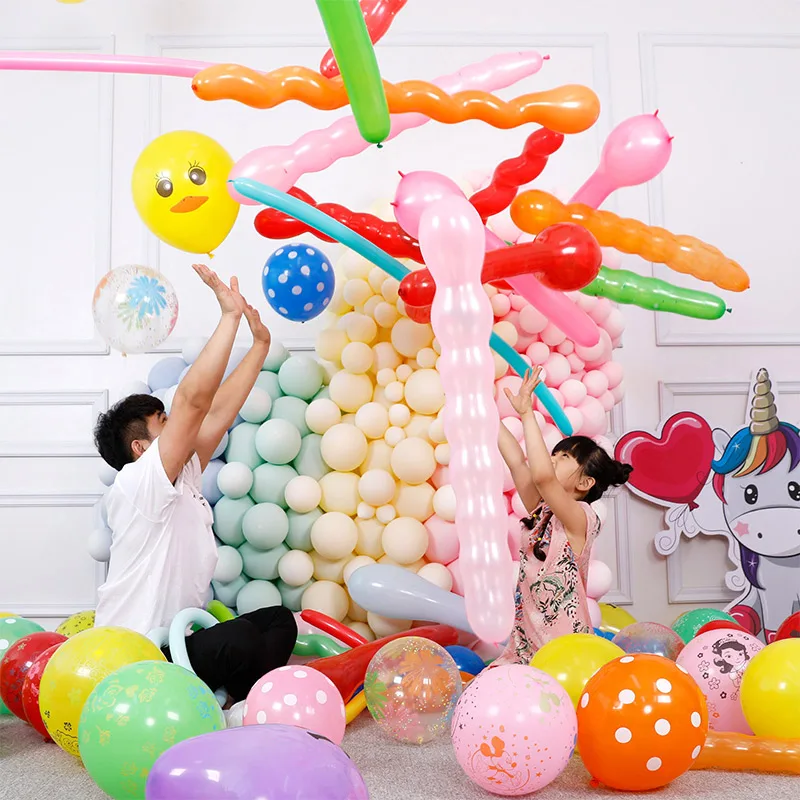 50 Pcs Latex Balloon Set Rabbit Special-Shaped Cartoon Mixed Balloons Long Round Children's Cute Toy Mix And Match With Air Pump