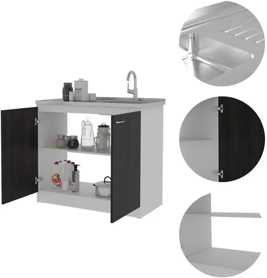 Napoles Utility Sink Cabinet with Sink, 39.3" Double Door Kitchen Sink Cabinet, Integrated Stainless Steel Basin & Countertop, U view 4