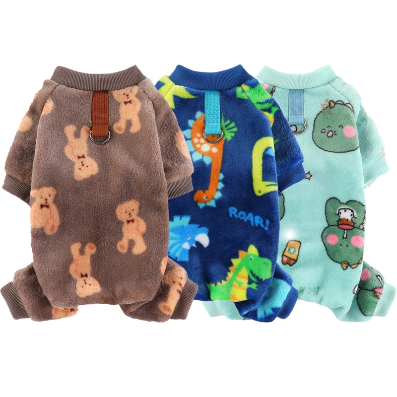 

Soft Flannel Dog Pajamas for Small Medium Large Dogs, Cartoon Animals Bear Dinosaurs Print Puppy Onesie Winter Dog Jumpsuit