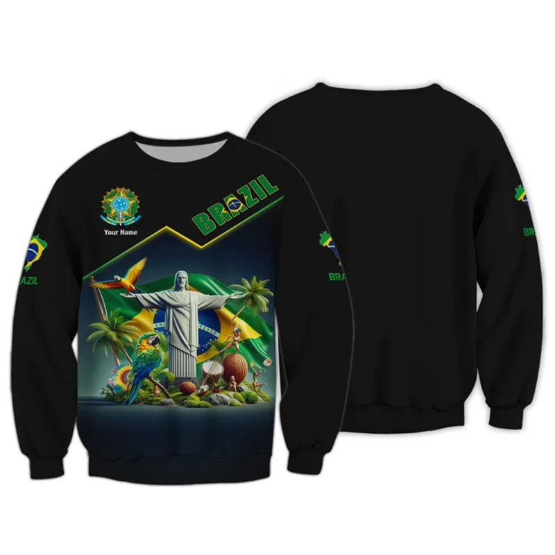 New Brazil National Emblem 3D Print Sweatshirt For Mens Clothing Round Pullover Streetwear Hip-hop Sportswear Hombre Women Tops