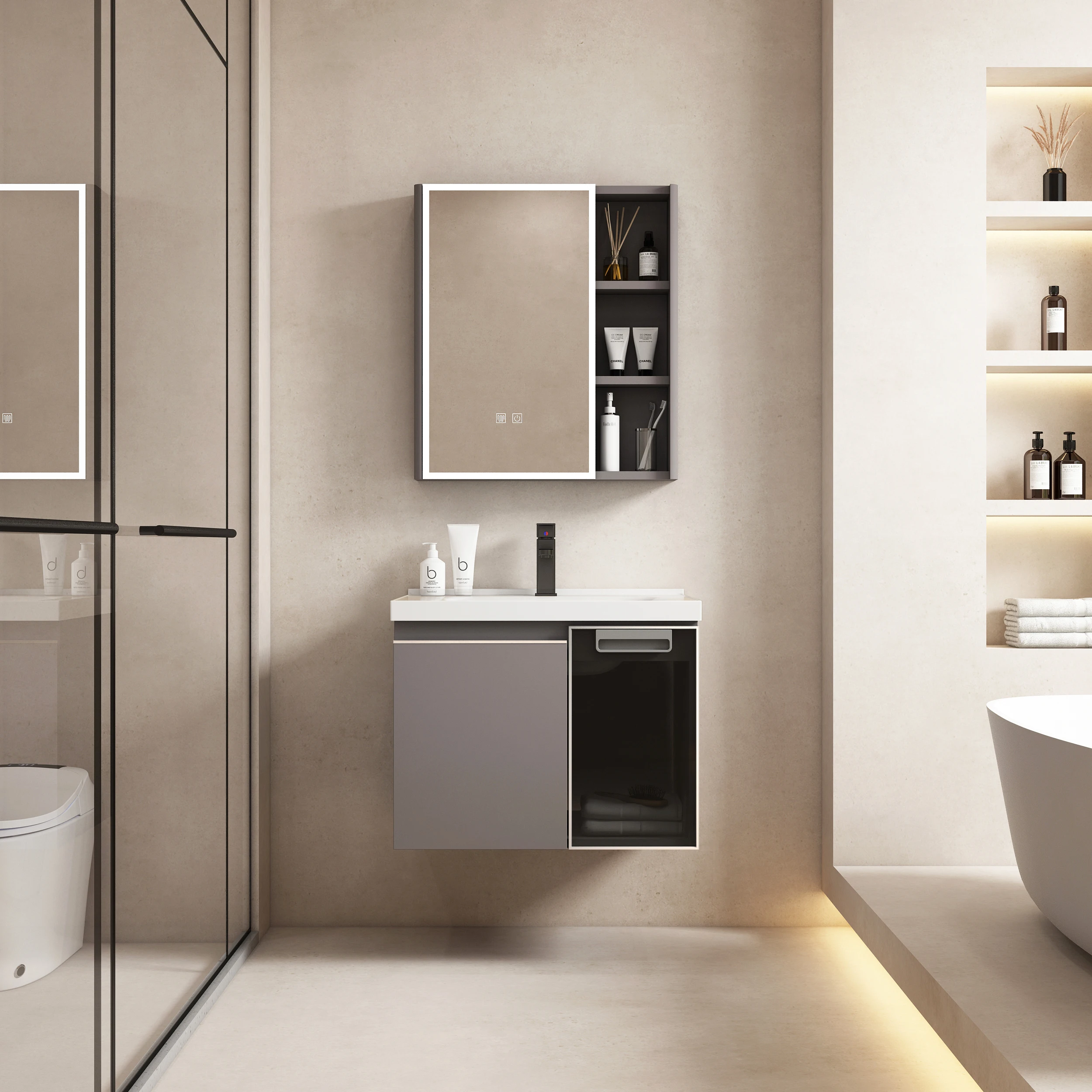 

Modern High Capacity Two-Color Stainless Steel Bathroom Cabinets Bathroom Vanities