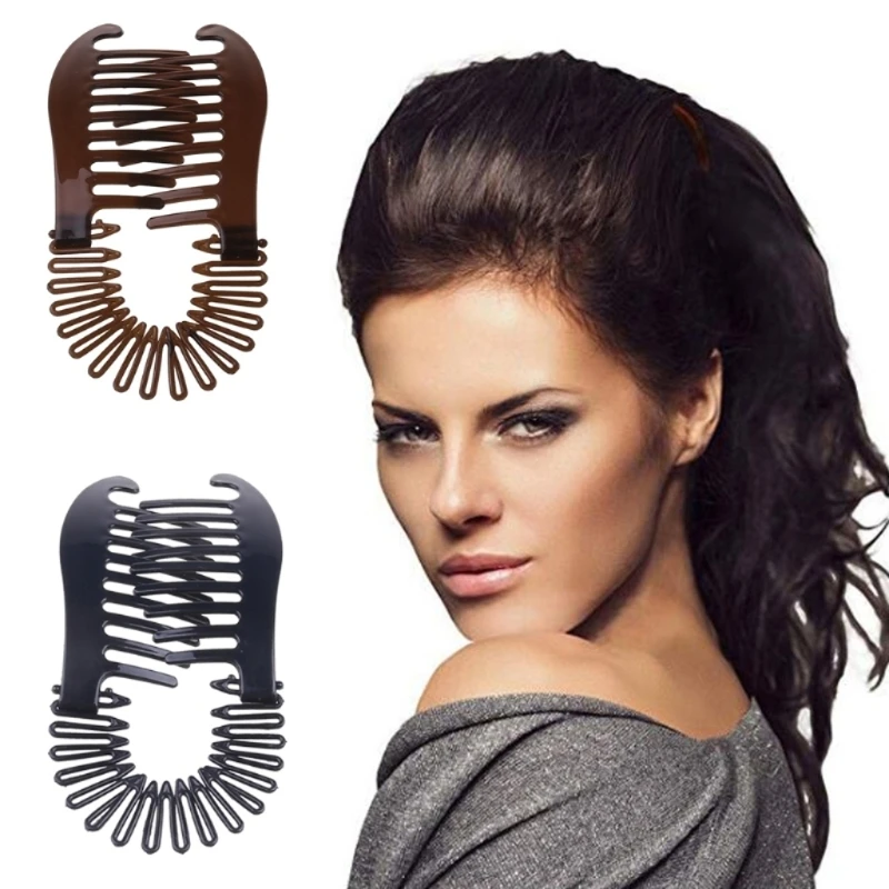 

2 Pc Banana Hair Clips For Women Flexible Plastic Banana Grips Fishtail Ponytail Banana Holder Combs