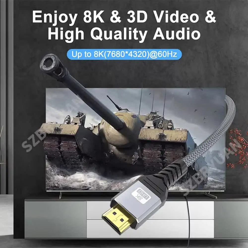 8K HDMI-compatible 2.1 Cable 4K@120Hz 8K@60Hz 48Gbps High Speed Video Audio HDMI Braided Cord For PC Laptop Projector HD TV PS5