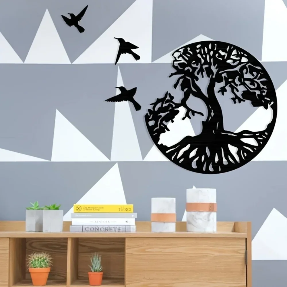 CIFBUY, adorno de pared metálico con motivos de árbol de la vida y tres pequeños pájaros, decoración colgante de hierro resistente al óxido, ideal para el hogar, la sala de estar o el dormitorio, un regalo original.