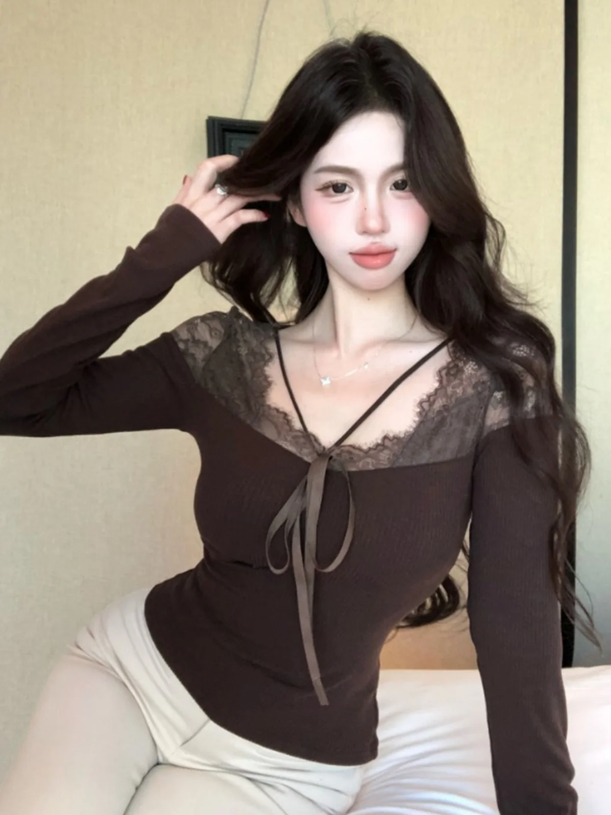 مثير الدانتيل طويل Sve قاعدة irt تي شيرت الكورية Sle التخسيس العصرية ملابس داخلية أعلى الرغبة النقية تنوعا Boting تانك القمم