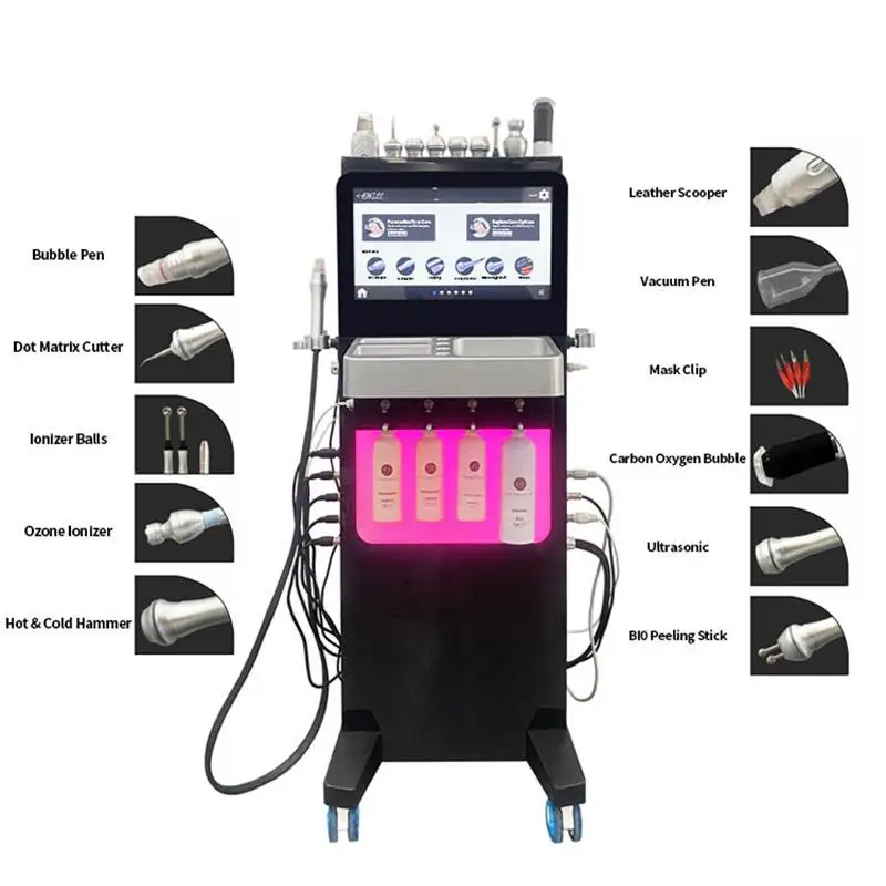 Macchina multifunzionale per la cura della pelle con ossigeno in piedi 12in1 per la pulizia del viso, il ringiovanimento, la rimozione dei punti neri e il sollevamento del viso