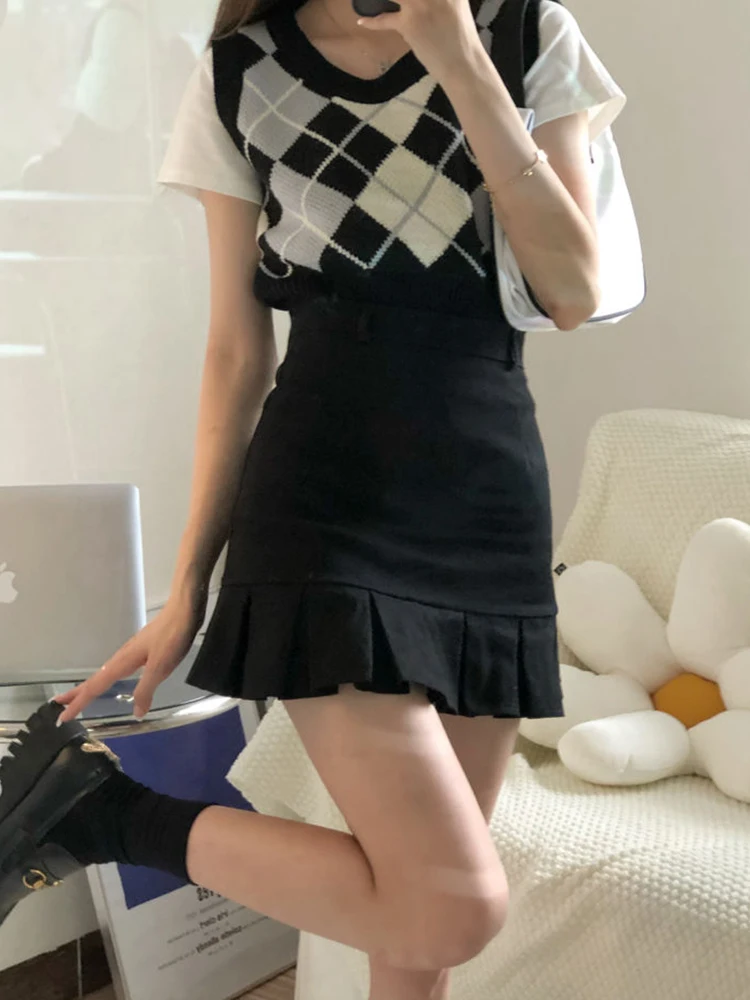 Zoki Sexy High Waist Pleated Mini Skirt Women Korean Fashion A Line Skirt Summer Preppy Style Casual All Match Black Skirt New