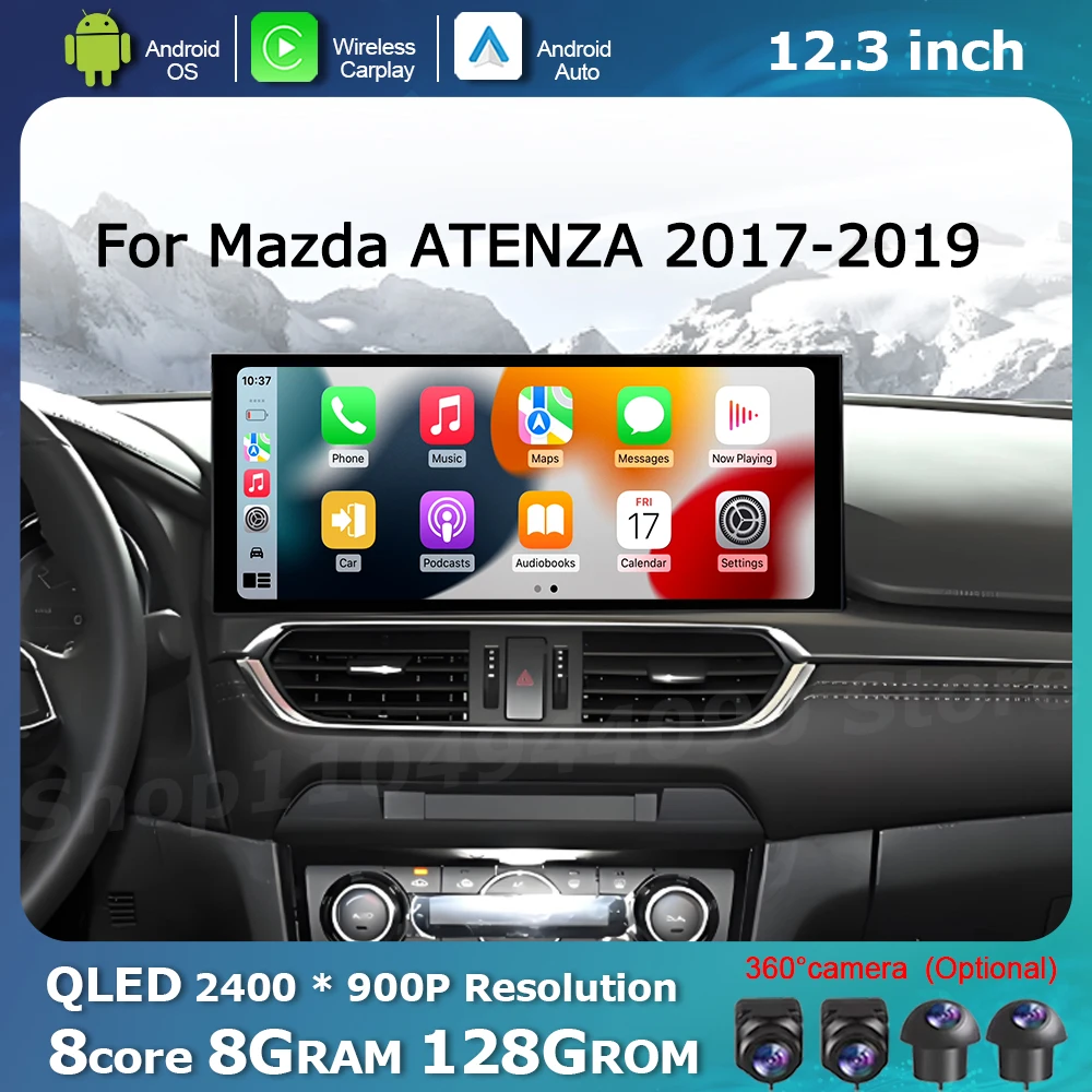 

Carplay Android Auto for Mazda ATENZA 2017 - 2019 Car Touch Display Screen Multimedia Radio Player GPS Navi WiFi QLED 2400*900P