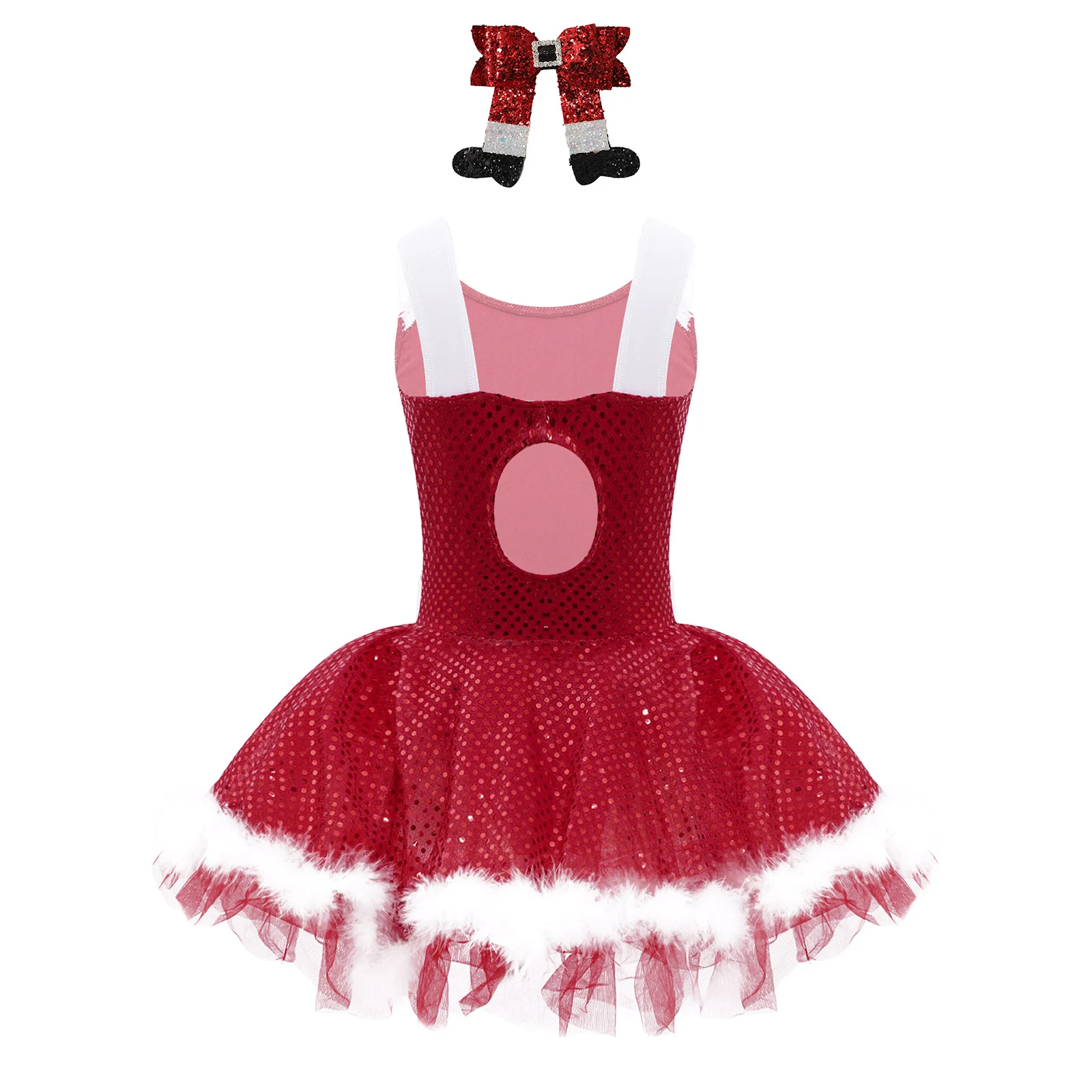 #4-16 Girls Christmas Princess Birthday Dress Performance Costume Sequins Tutu Leotard Dress with Boot Hair Clip Headband Sets