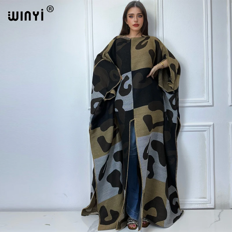 WINYI Camouflage print high fork winter loose dress holiday kaftan evening dresses robe African Women Caftan abaya dubai luxury