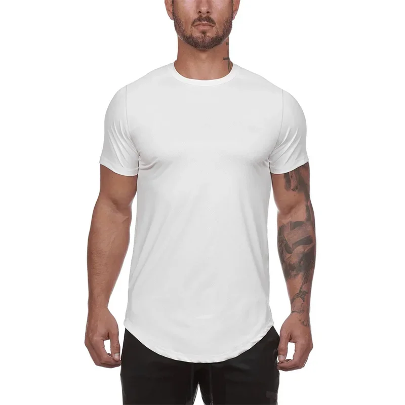 Summer Quick-drying Fabrics T-Shirt Men Slim Fit Stretch Solid Color Camouflage Top Male Comfortable Casual  Sports Fitness Tees