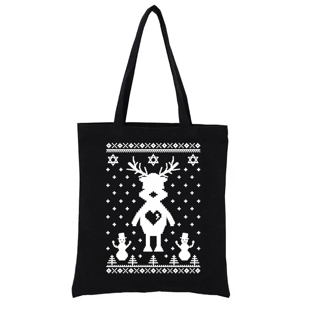 

Cute Reindeer Hanukkah Chrismukkah Ugly Holiday Women's Shopping Bag Harajuku Bags Fashion Casual Totes Shopper Woven Tote Funny