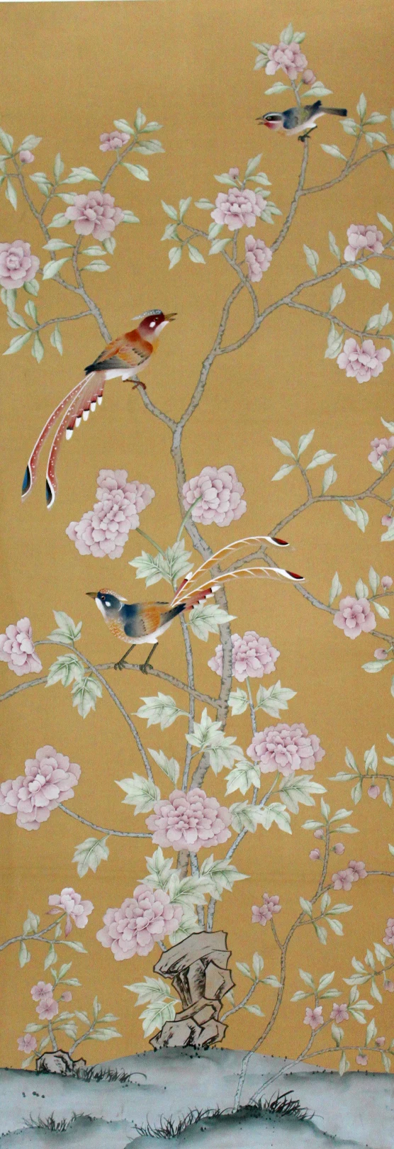 Custom Luxury Silk/Cloth/Fabric Hand Painted Flowers/Birds Wallpaper For Bedroom/Living/Study/Dining Room/Porch/Sofa/TV/Cupboard