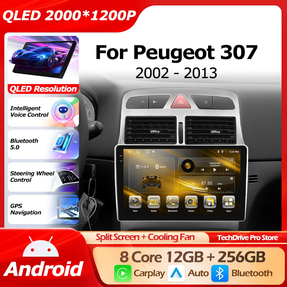 

Android 16 Wireless Carplay For Peugeot 307 SW 307CC 307SW 2002-2013 GPS Navigation Auto Multimedia Player Bluetooth WIFI 4G DSP