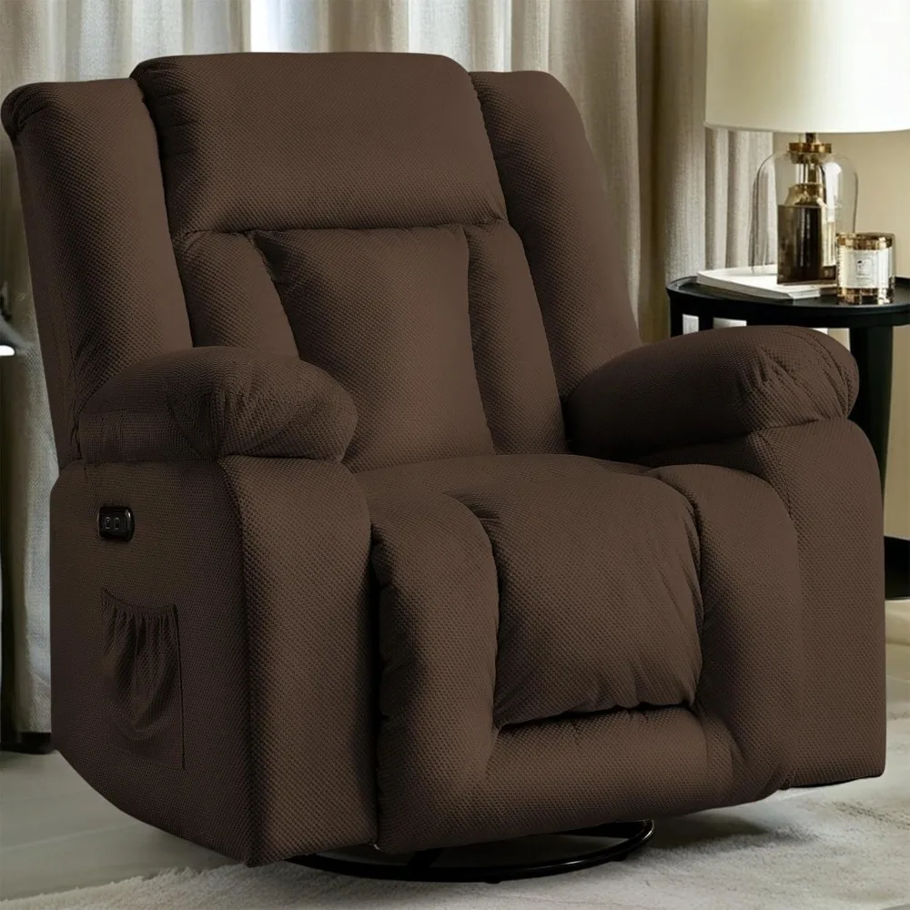 

Oversize Power Recliner Chair,Electric Nursery Recliner with Massage and Heating, Waffle Fabric Recliner Chair with Side Pockets