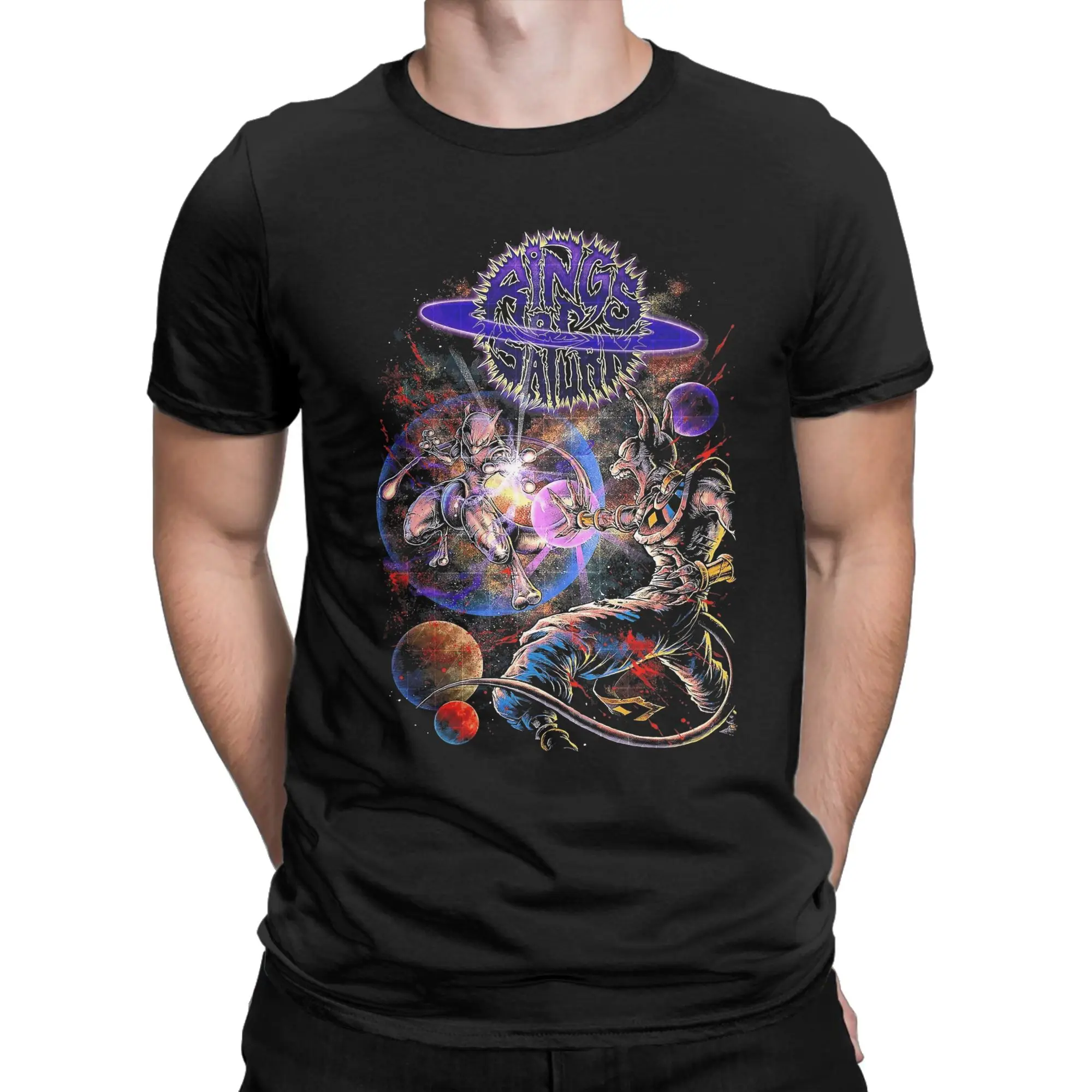 Vintage Rings of Saturn Band T-Shirt for Men Round Neck Pure Cotton T Shirt  Short Sleeve Tee Shirt New Arrival Clothes