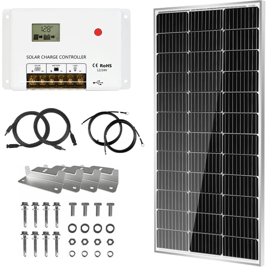 

100W 30A PWM Solar Charge Controller with Monocrystalline Silicon Solar Panel and Glass Protection Set for OffGrid Solar Power