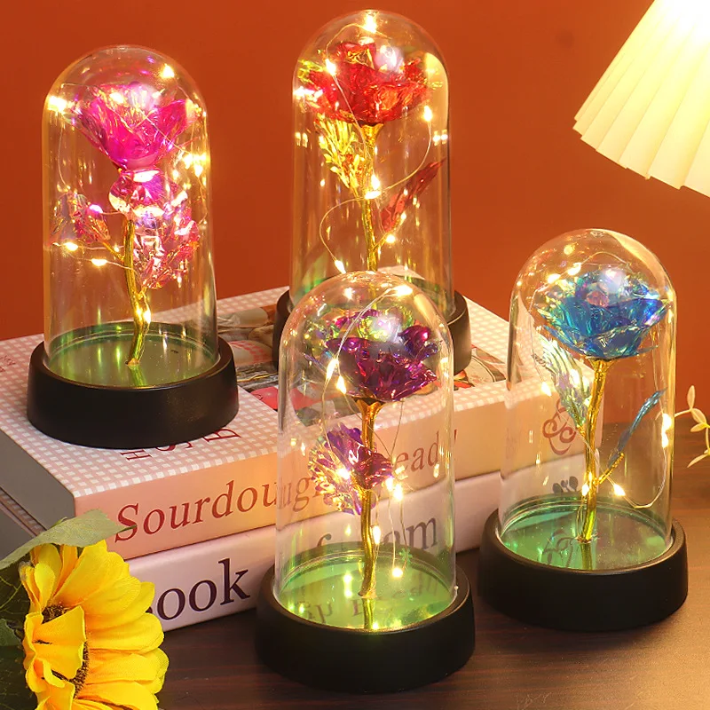 1pc Hot LED Enchanted Galaxy Rose Eternal Beauty Rose With Fairy Lights in Dome for Valentine's Day Wedding Party Mother's Day