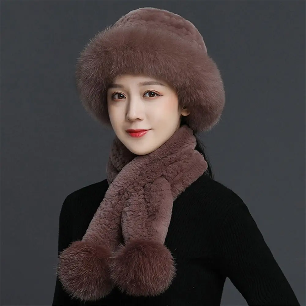 Women Girl Winter Rex Rabbit Fur Hat Warmth Thickened Cold Hat Cold Protection Scarf Hat