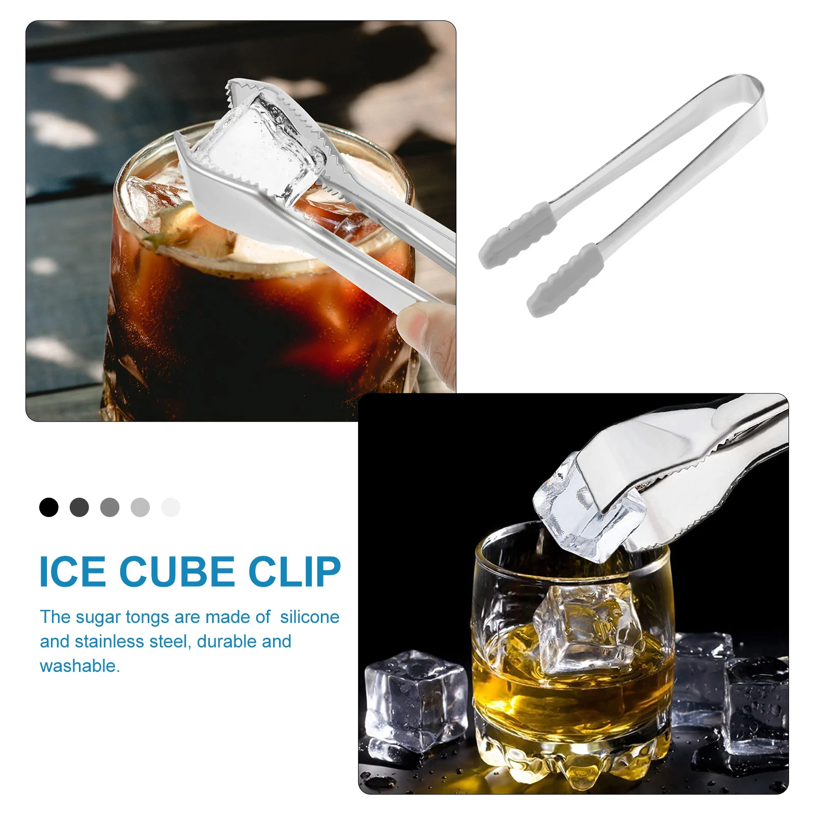

4Pcs Ice Cube Clips Stainless Steel Silicone Sugar Tongs Heat Resistant Mirror Polished Serving Tongs for Coffee Tea