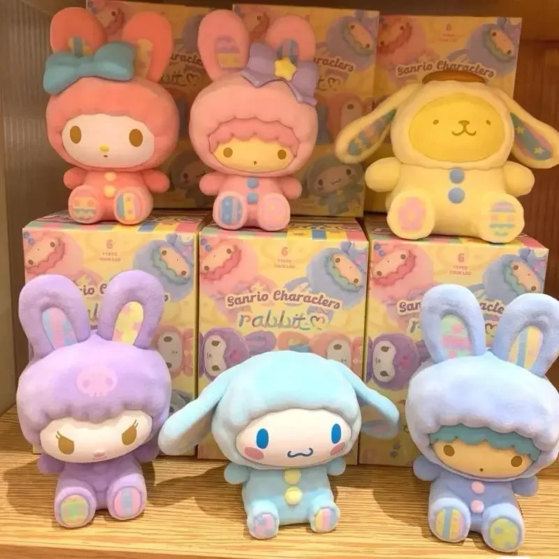 MINISO Tamagotchi Dog Kuromi Gemini Bunny Flocked Blind Box Cute Melody Figures Hot selling in stock Sanrio Flocking Blind Boxes