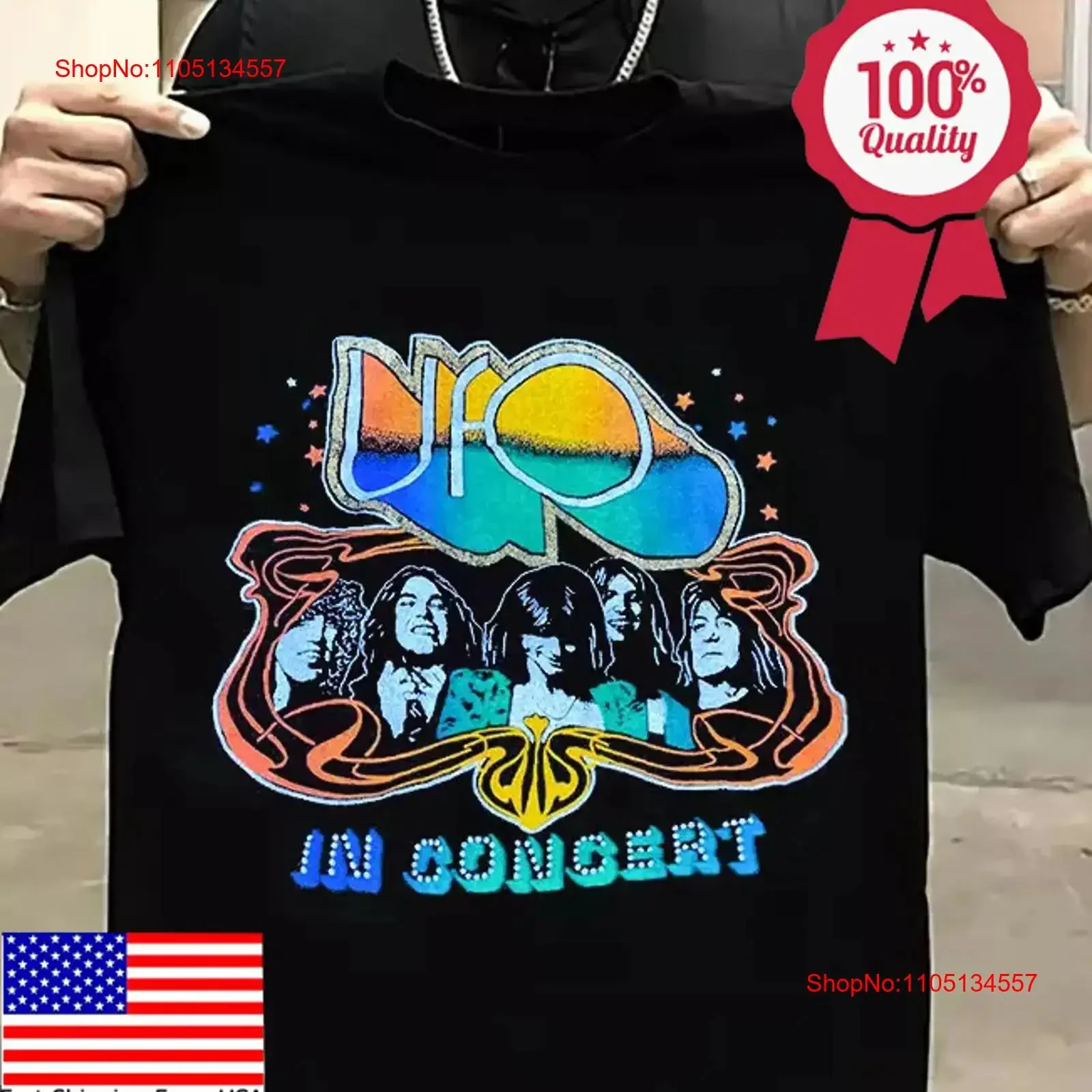 تي شيرت UFO Rock Band In Concert Tour قطن S 2345XL تي شيرت عتيق مغسول للارتداء اليومي ملابس الشارع موضة ناعمة قليلاً #1