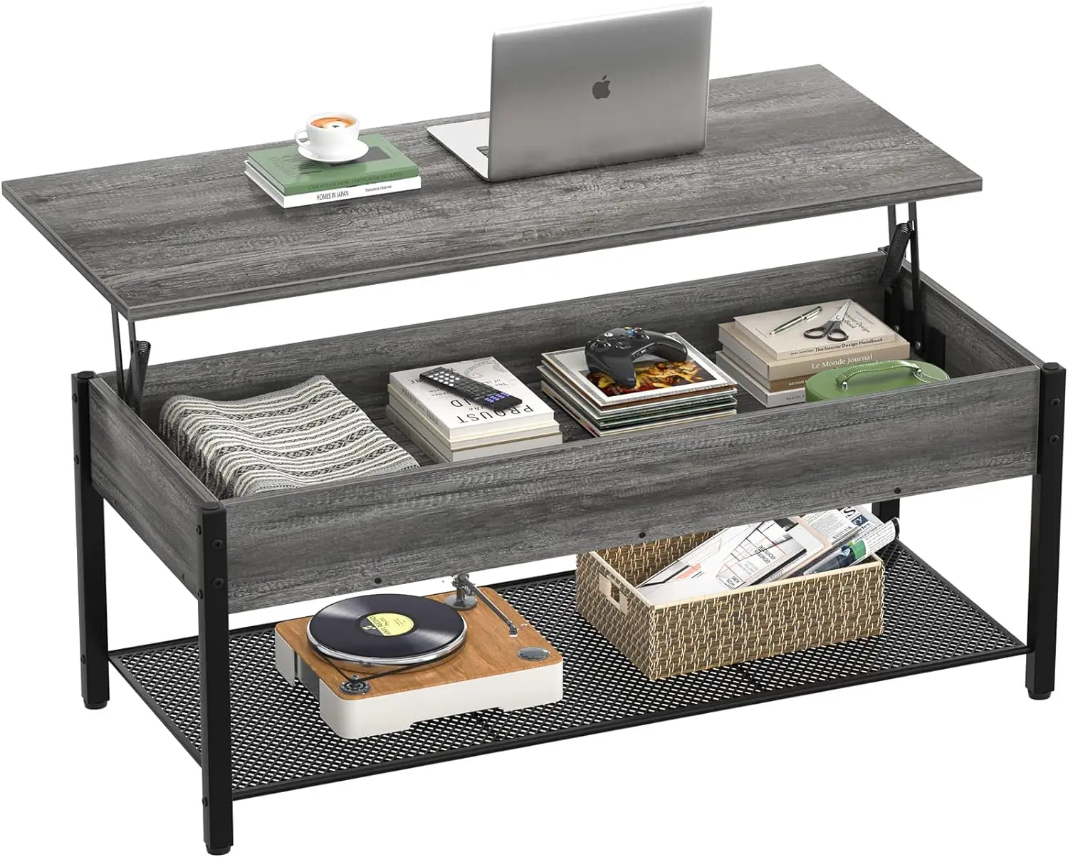 Homieasy Lift Top Coffee Table with Storage Shelf and Hidden Compartment, Modern Lift Top Table for Living Room, Wood