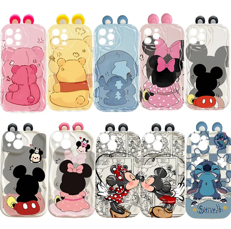 Coque 3D Mickey Minnie avec oreilles pour iPhone 17 Pro Max, 17 Air, 16, 15, 14, 13, 12, 11 Pro Max, 16e Plus, 12, 13 mini, 16+ – Étui de protection dessin animé