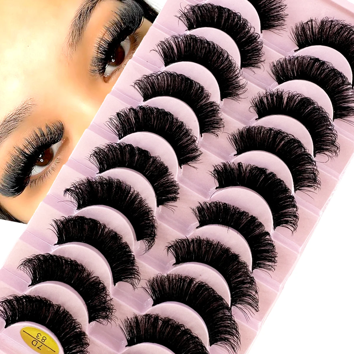 New 10 Pairs DD Curl Russian Lashes Voluminous Fluffy Fake Eyelashes Natural Long Soft Wispy Messy Dramatic False Eyelashes