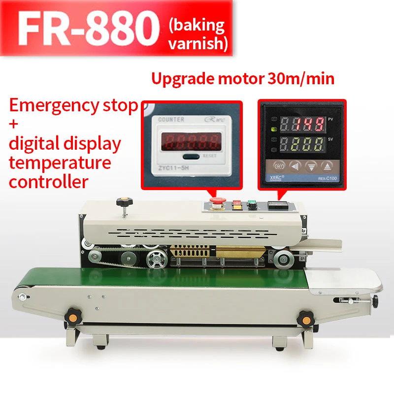 FR-880 Sealing Machine Automatic Continuous Film Sealing Machine Printable Date Heat Tool for Plastic Bag Package Expanded Food