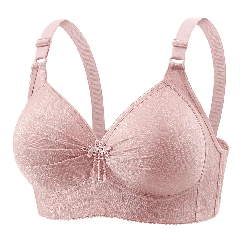 Pleated Thin Molded Cup Girl Breathable Underwear Brassiere Middle-aged Elderly Women Three-row Hook Ladies' Bra Shape Support