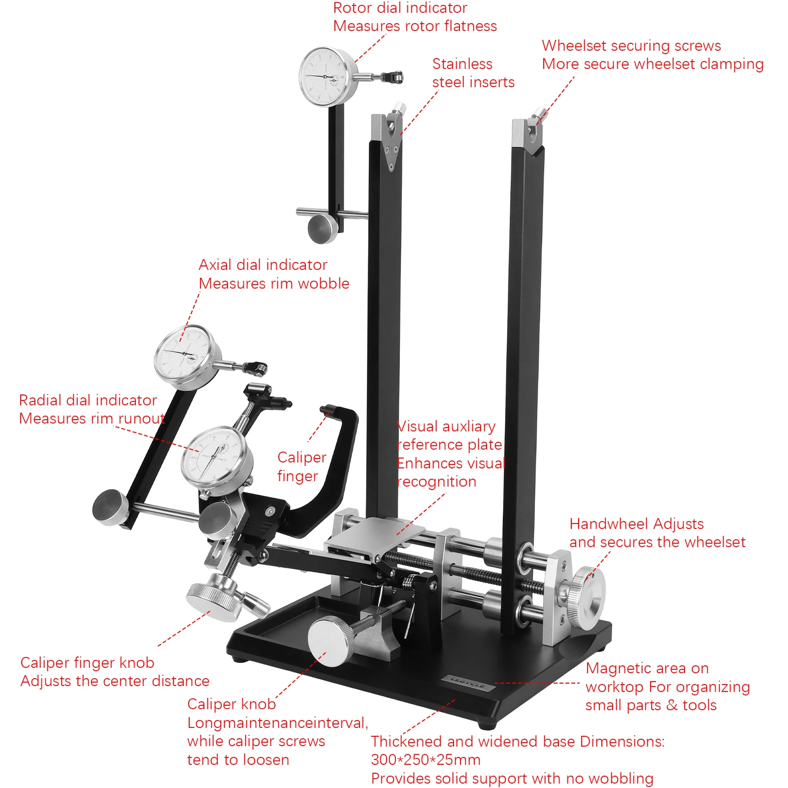 

Bicycle Wheel Truing Stand with Precision Dial Indicators Bicycle Wheel Repair Tool Kit for 12in 700C Wheels for Cycling Repair