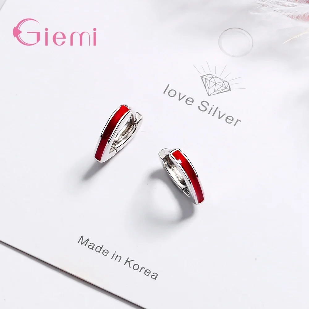 Top Vendor Classic 925 Sterling Silver Hoop Earrings For Women Temperament Simple Red Stripe Charm Party Pierced Earings Jewelry view 2