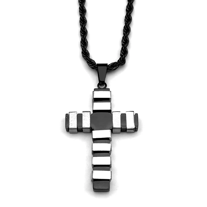 الفولاذ المقاوم للصدأ الصليب قلادة قلادة للرجال النساء أسود أبيض اللون سلسلة بسيطة حزب الهيب هوب اكسسوارات هدايا الحفلات #5