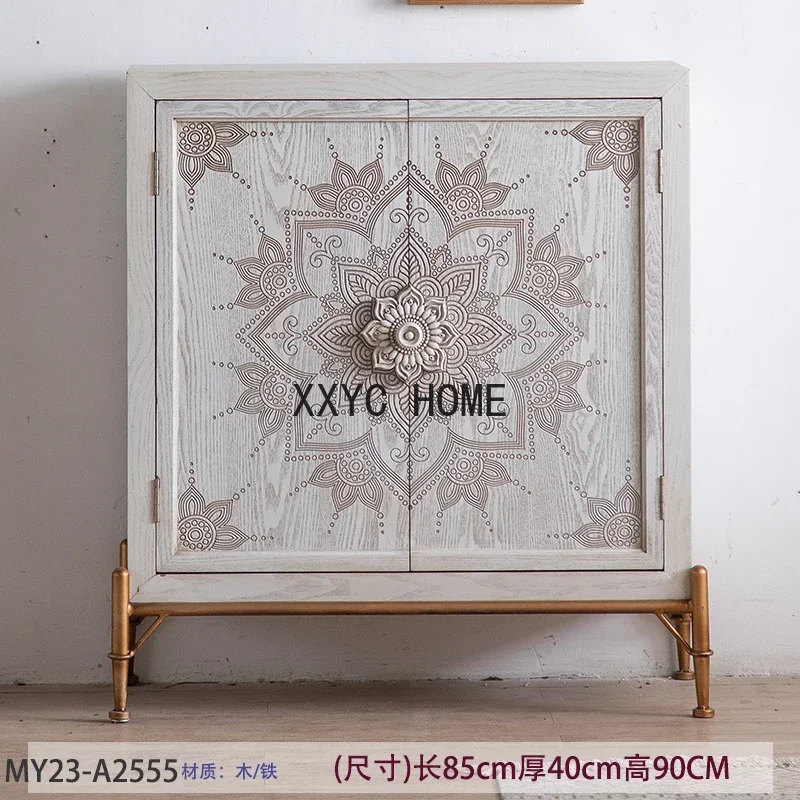 

Solid Wood Coffee Table Living Room Home Square Small Apartment TV Stand Combination Vintage Engraving Sofa Side Table