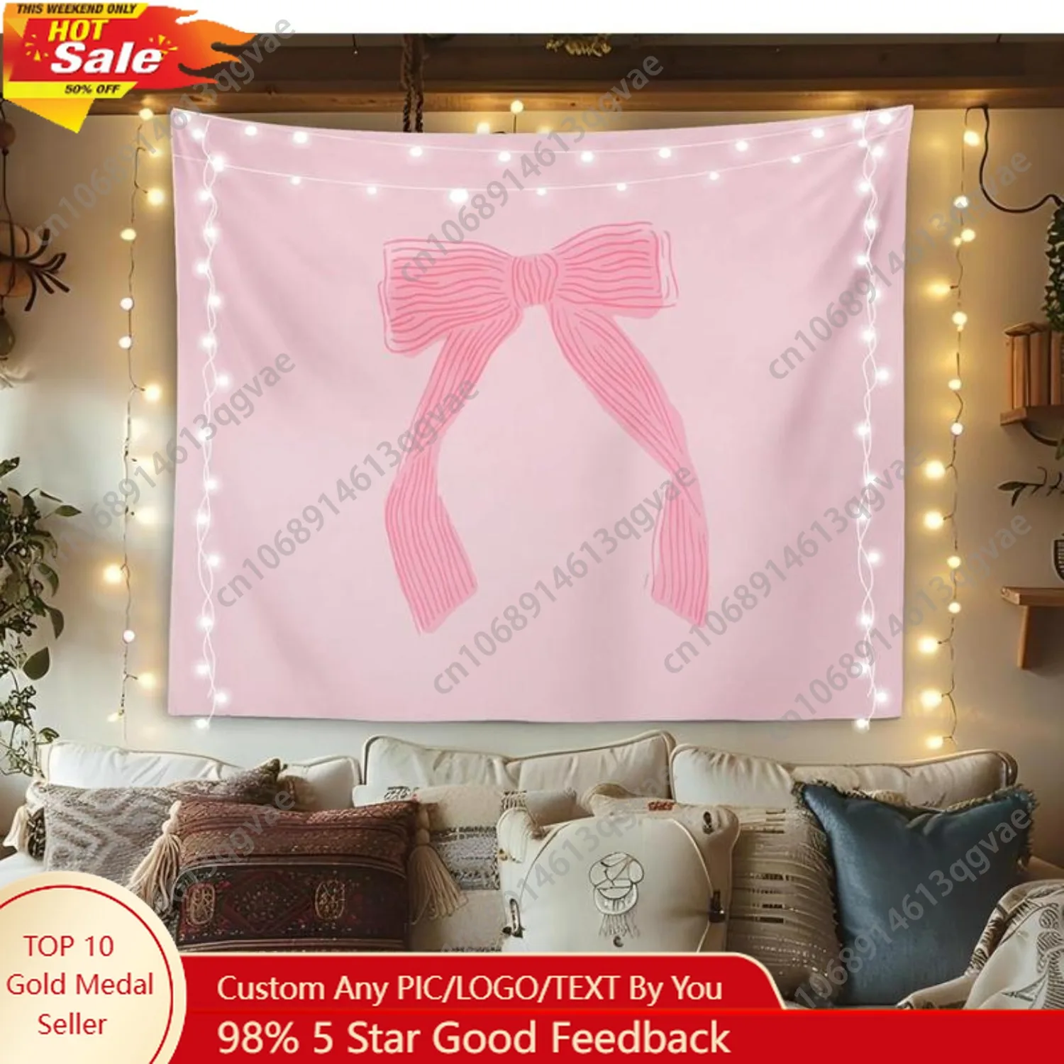 العصرية Coquette غرفة ديكور الوردي القوس نسيج الجدار الشنق Preppy جدار ديكور فني غرفة النوم أساسيات الجمالية مخصص الديكور