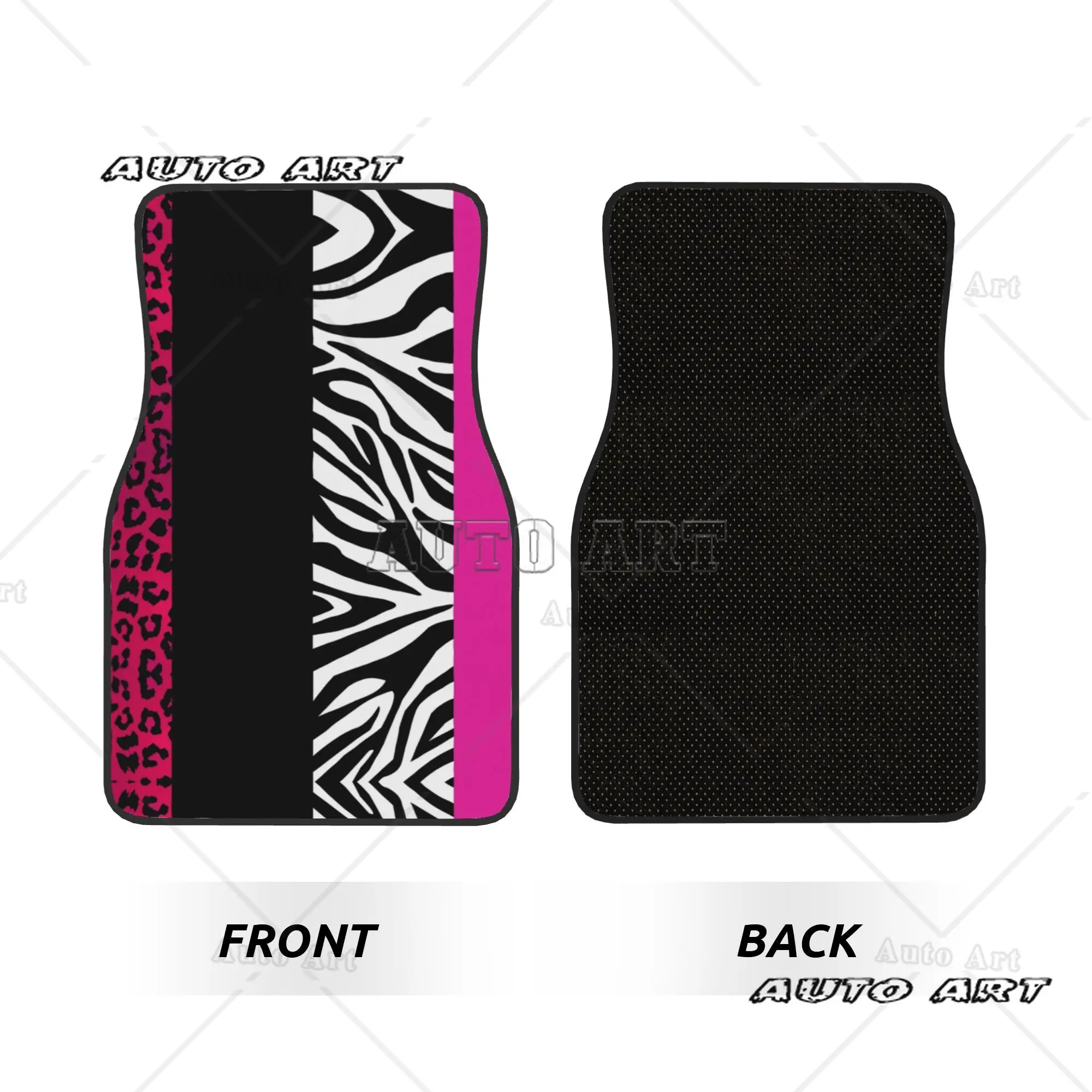 Pink Zebra and Leopard Animal Print Stripes 4PCS Crystal Velvet Car Floor Mats Set Universal Front Rear Foot Mats Protection Mat