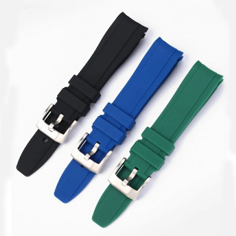 Soft Silicone Watch Band with Curved Ends 20mm 22mm Waterproof Sport Strap For Casio Swordfish Seiko Tissot Omega Rolex