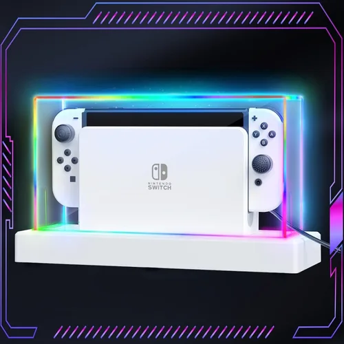 Imagen 1 del producto Cubierta antipolvo para interruptor con Base de luz de varios colores LED Compatible con Nintendo Switch/funda acrílica OLED antiarañazos resistente al agua