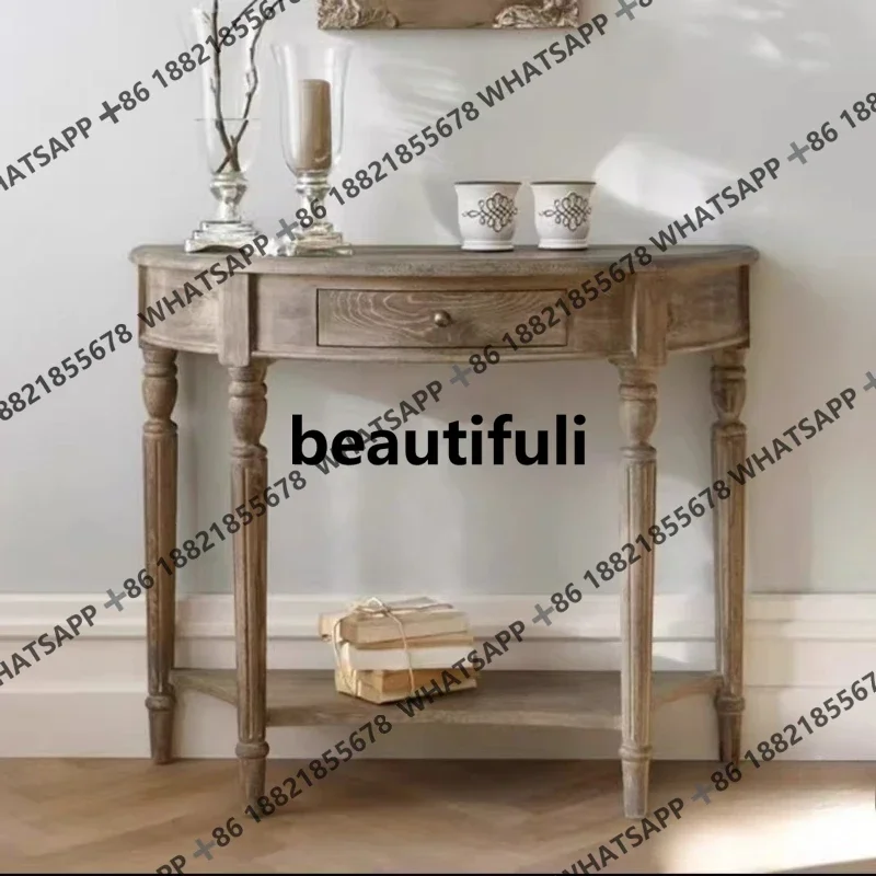 

American retro Xuan Tai French medieval semi-circular arc, decorative side table while storing goods H