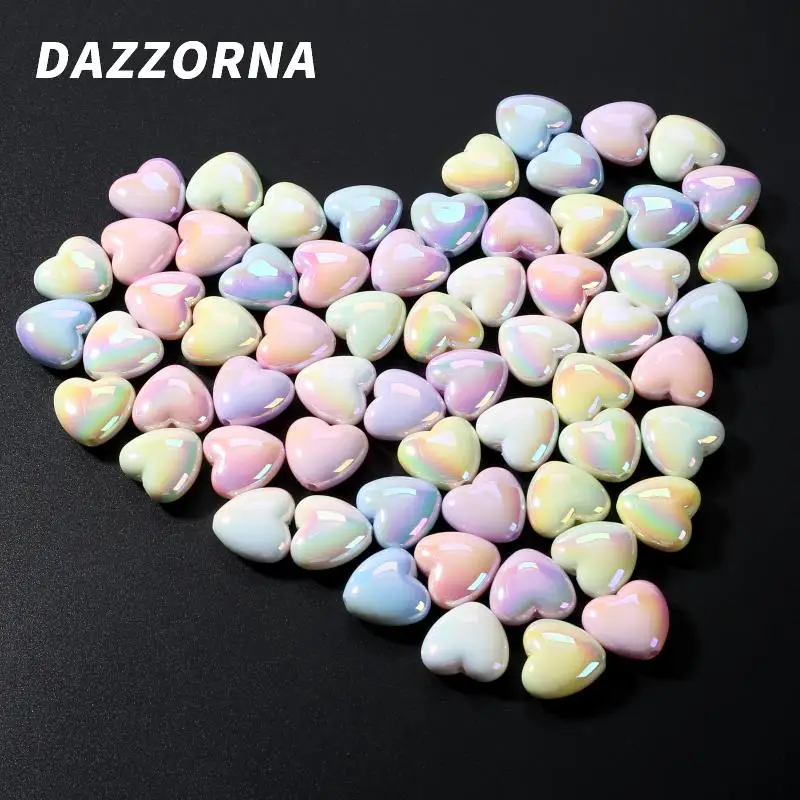 10Pcs 17x18mm AB Colorful Heart Acrylic Beads Loose Spacer Beads For Handmade Jewelry Making DIY Necklace Bracelet Accessories