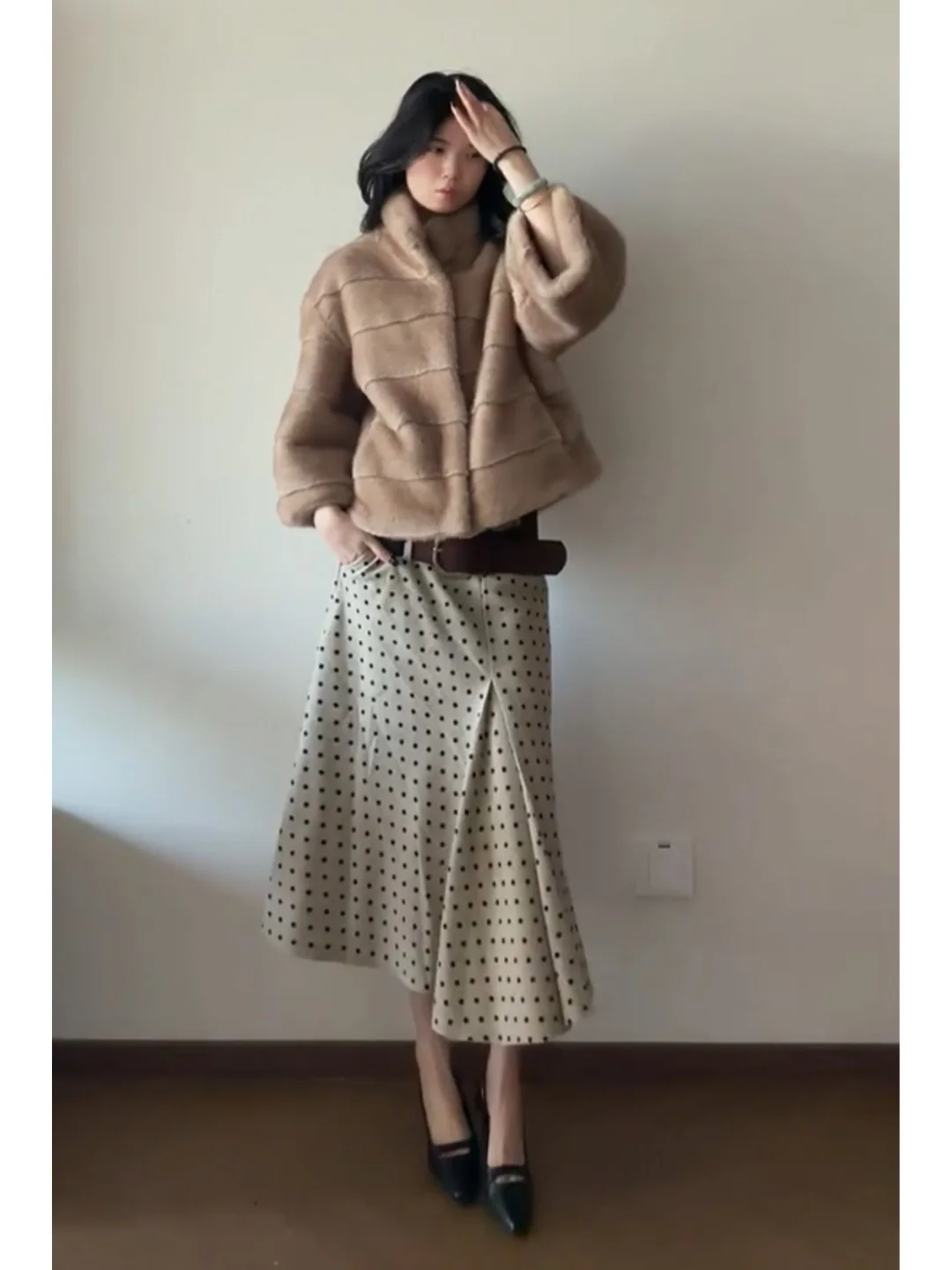 

Новая женская плиссированная юбка миди с ретро-принтом в горошек, асимметричная, с эффектом «рыбий хвост», А-силуэт, с завышенной талией, коллекция 2026