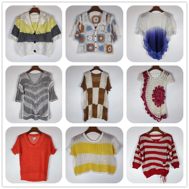 

Винтажный свитер ort Sve Вязаный вручную с вырезами Летний свитер с V-образным вырезом Обычный тонкий полосатый узор