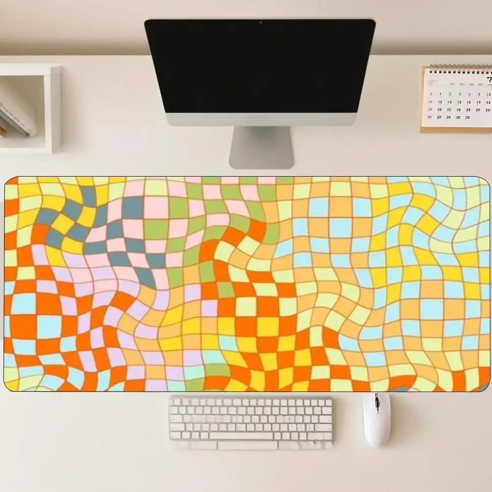 Vibrant Distorted Checkered Art Large Extended Mouse Pad Non-Slip Rubber Base With Stitched Edges For Gaming And Office Desktop