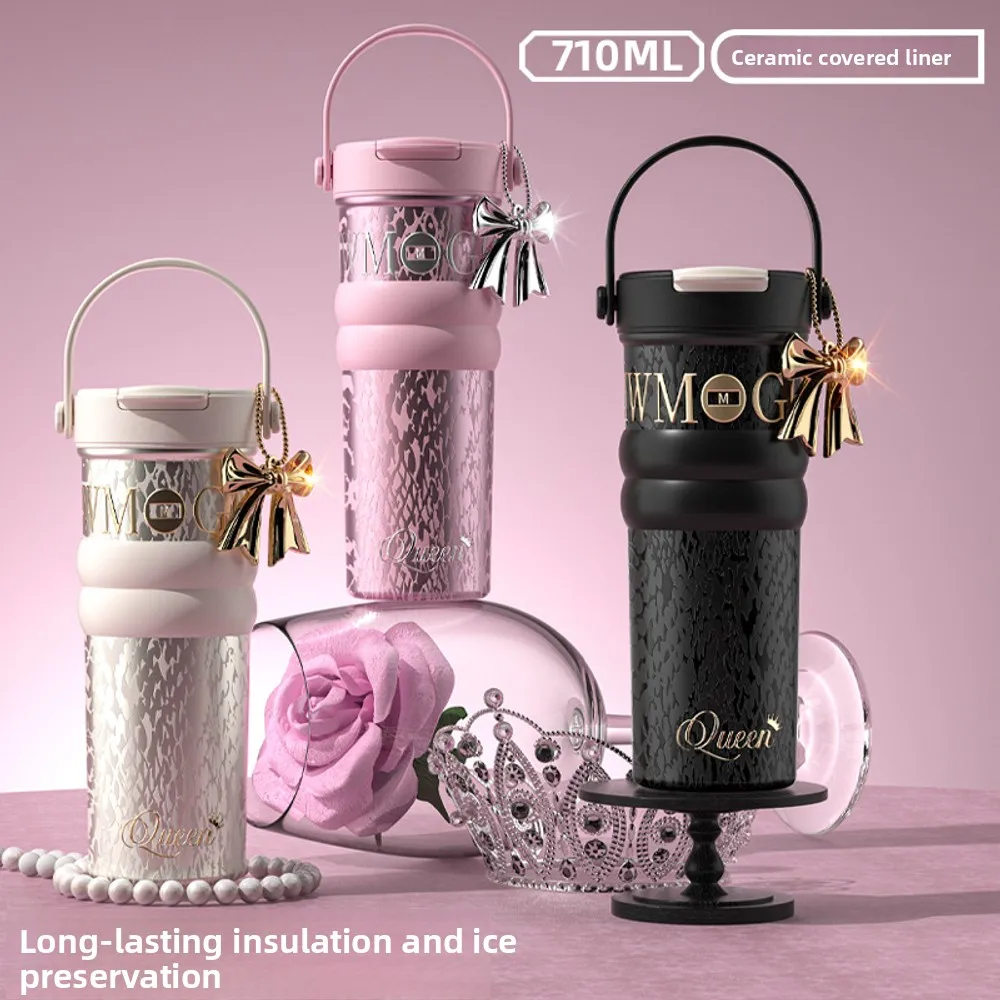 

New High Beauty Insulated Cup For Women Large Capacity Car Ceramic Coffee Accompanying Ice King Cup Light Luxury Handheld