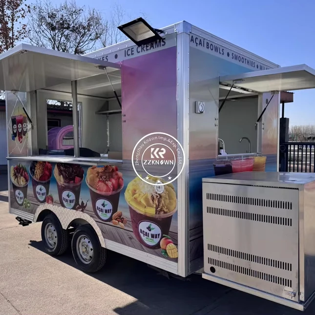 2025 New Ice cream Food Stand trailer Pink Trolly Small Mobile Carts Sale Food Trailer with Full Kitchen Equipments