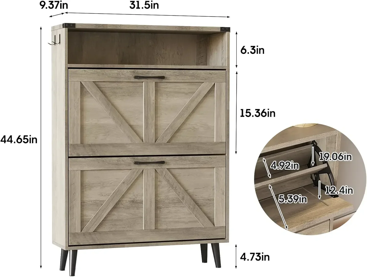 Shoe Cabinet with 2 Flip Drawers,Shoe Storage Cabinet for Entryway,Freestanding Shoe Cabinet Organizer with Open Storage